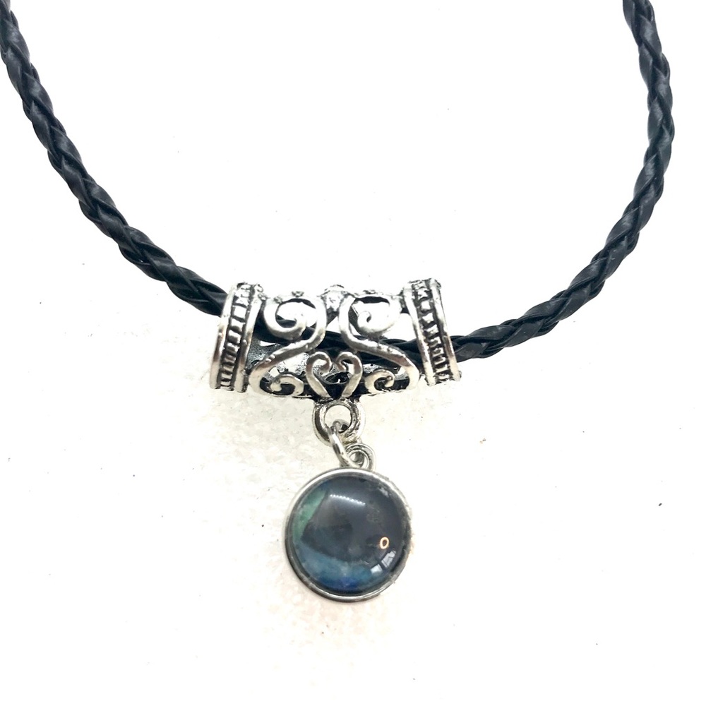 Necklace With handmade 12mm snap SN12 on braided leather cord